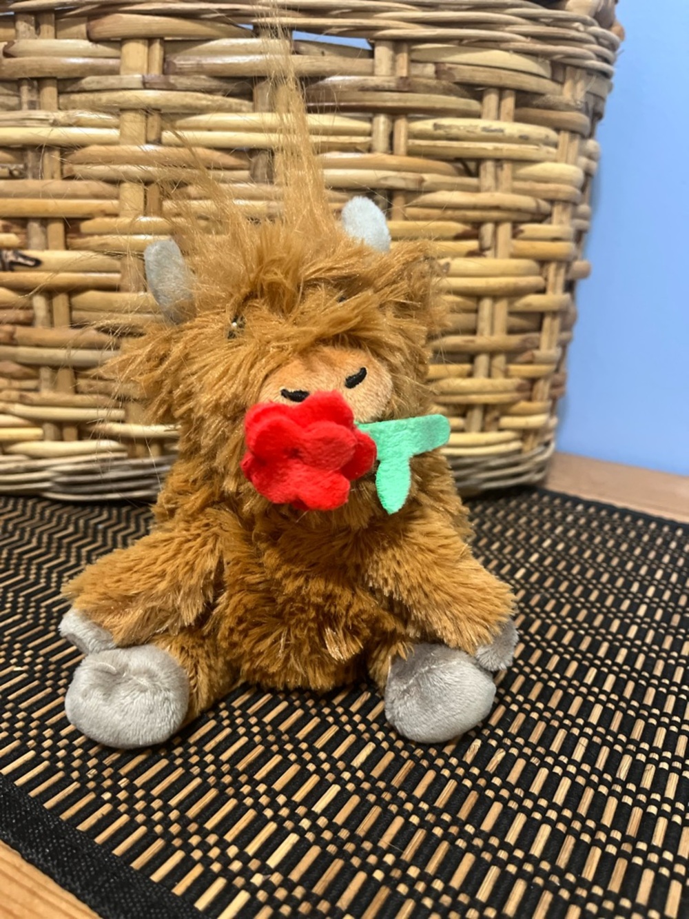 Plush Highland Cow Toy with Red Flower - Kids Toys